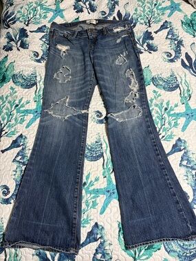 Abercrombie & Fitch Distressed Medium Blue Flare Jeans